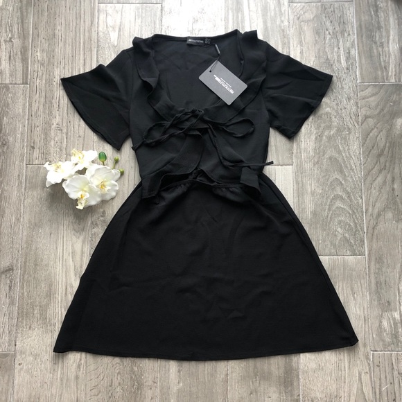 pretty little thing black ruffle dress
